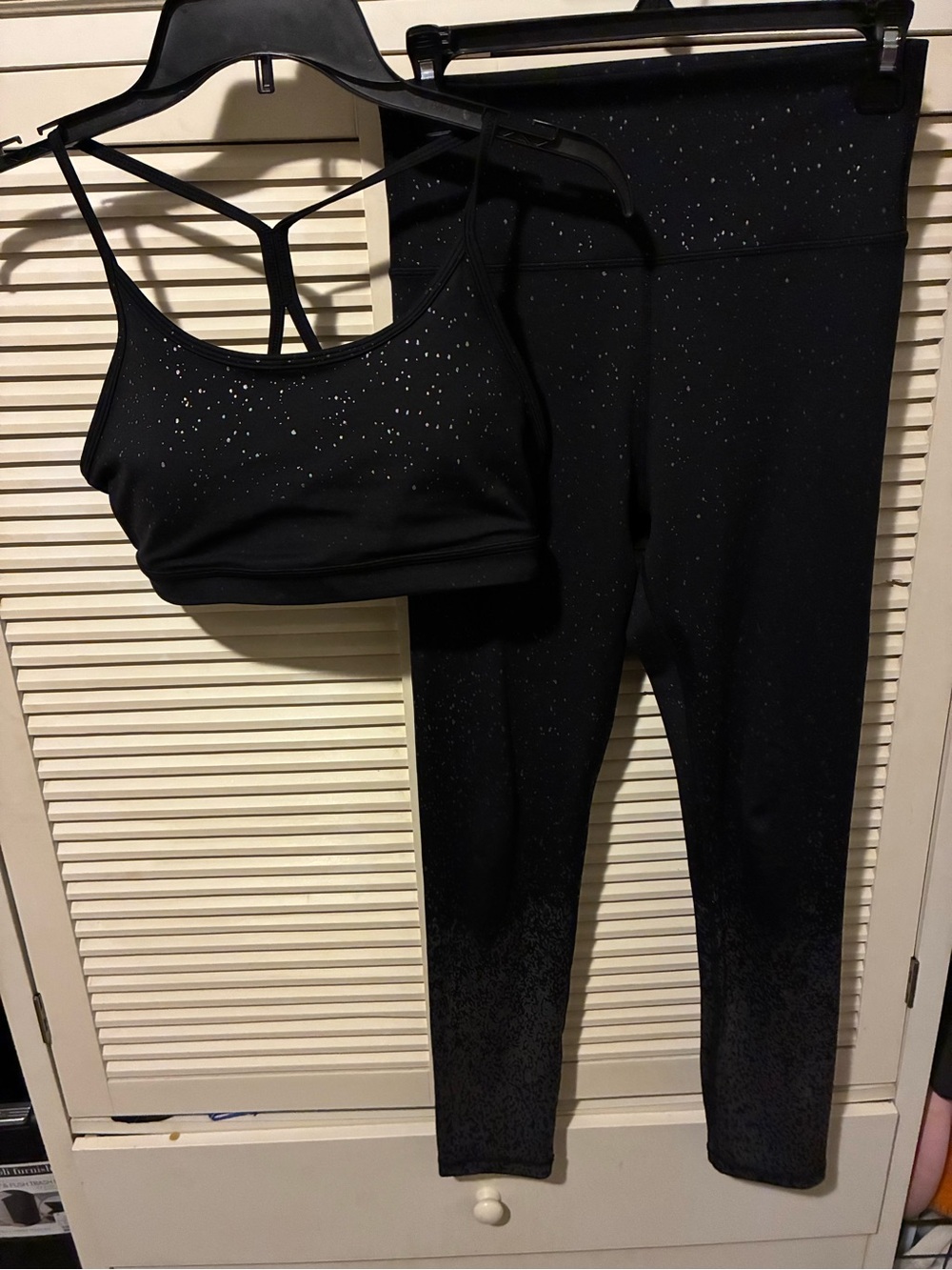 ZYIA Black Sparkle High-Waist Leggings with Matching Strappy Sports Bra